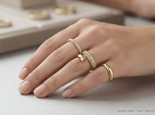 S925 Zirconium Crystal Aurum atalier Gold Adjustable Ring