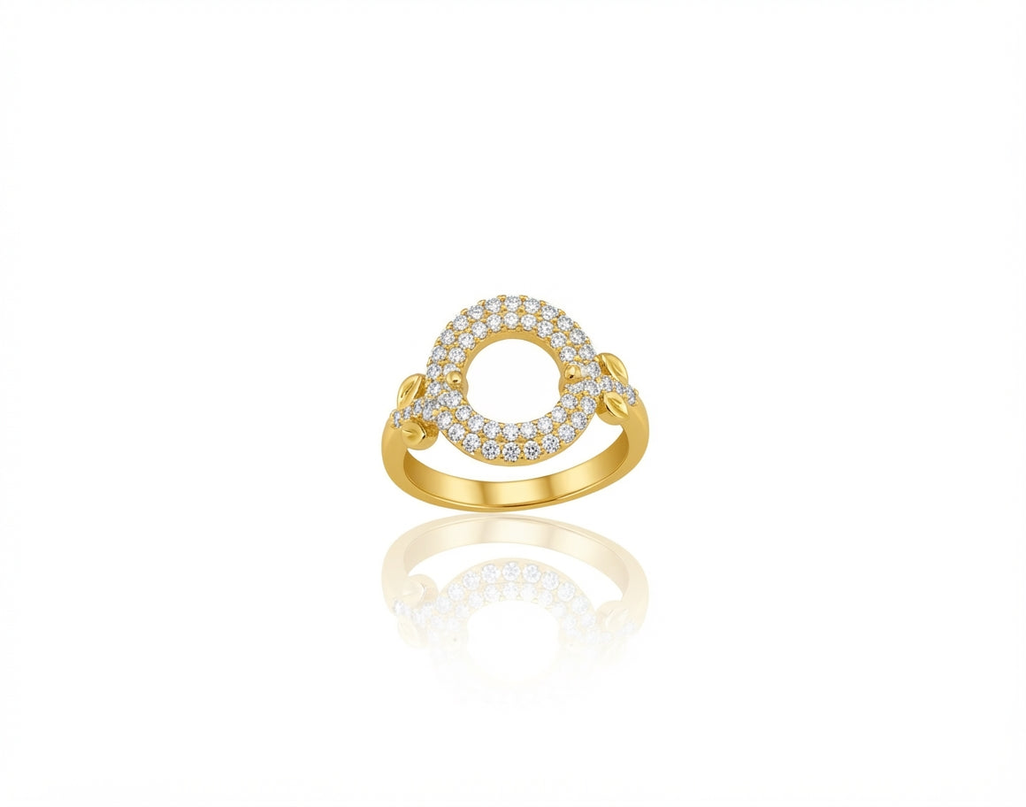 S925 Zirconium Crystal Spherical Gold Adjustable Ring