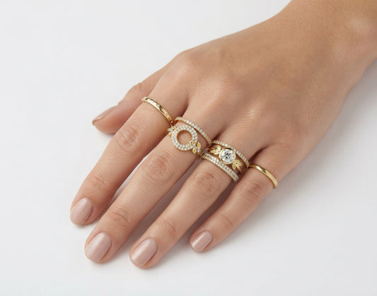 S925 Zirconium Crystal Spherical Gold Adjustable Ring