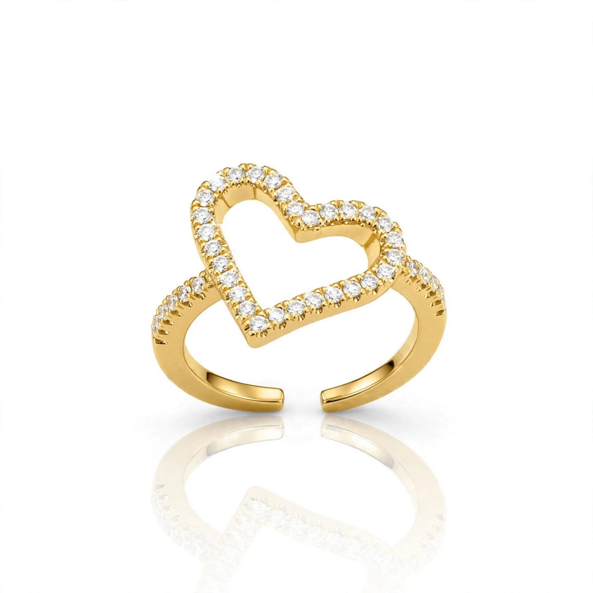 S925 Zirconium Crystal Heart Gold Adjustable Ring