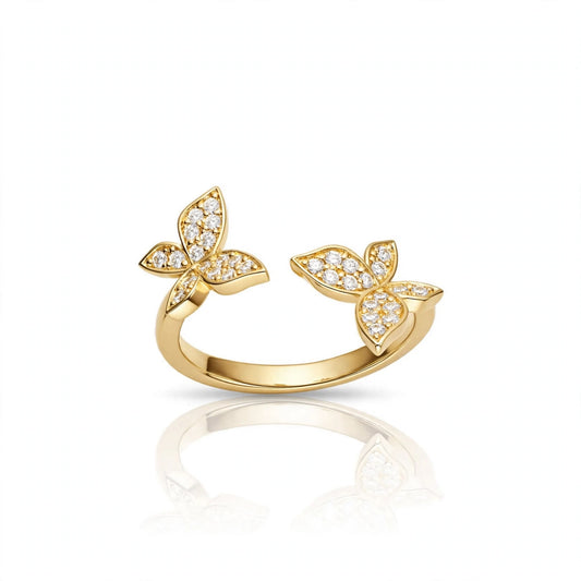 S925 Zirconium Crystal Butterfly Gold Adjustable Ring