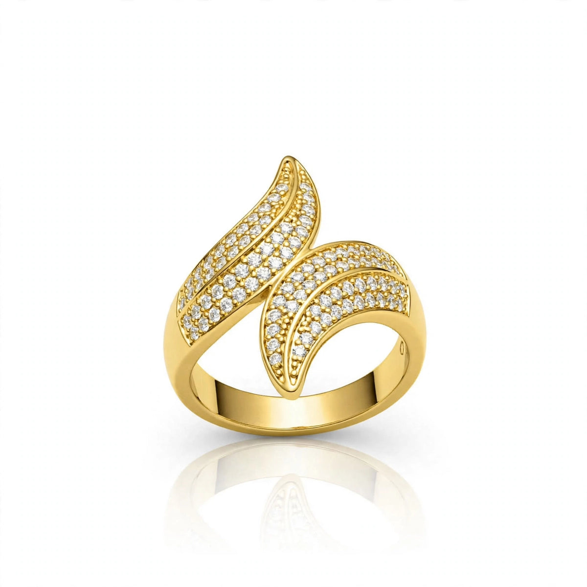 S925 Zirconium Crystal Leaf Gold Adjustable Ring