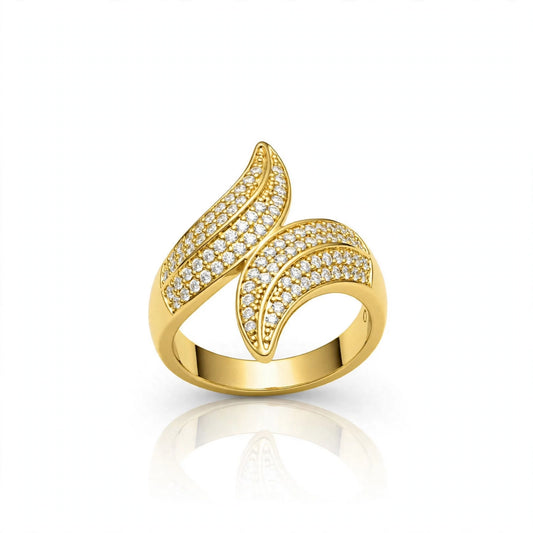 S925 Zirconium Crystal Leaf Gold Adjustable Ring