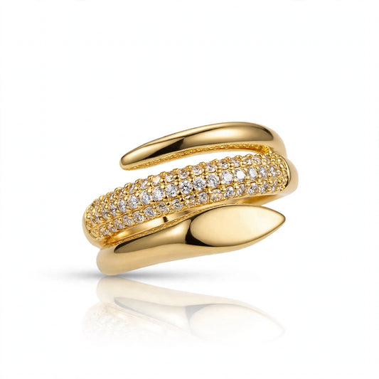 S925 Zirconium Crystal Middle Pave Gold Adjustable Ring