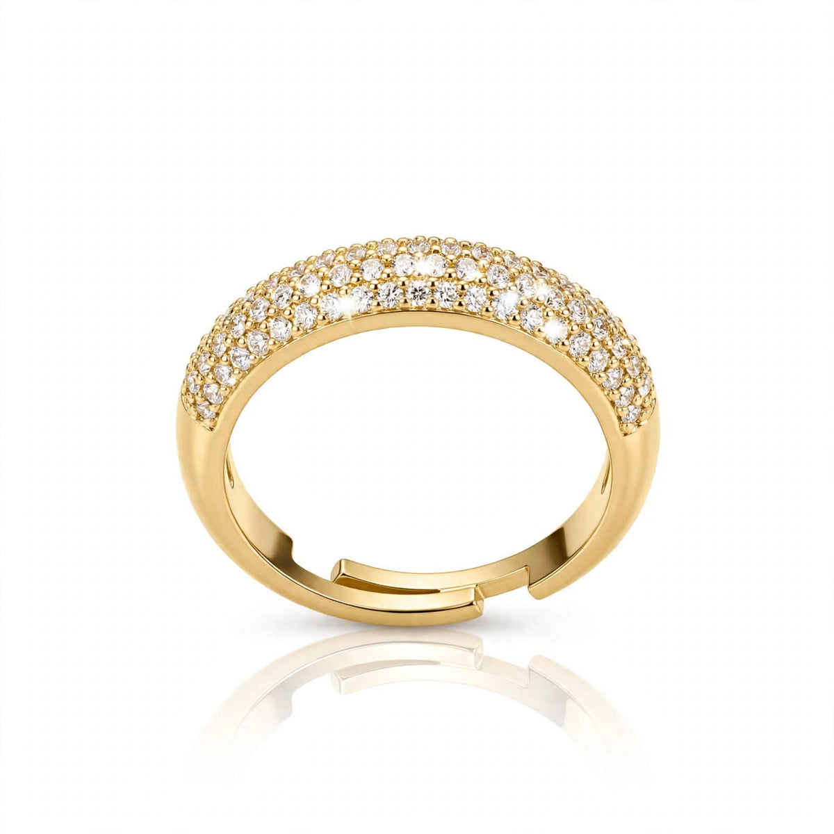 S925 Zirconium Crystal Full Pave Dome Gold Adjustable Ring