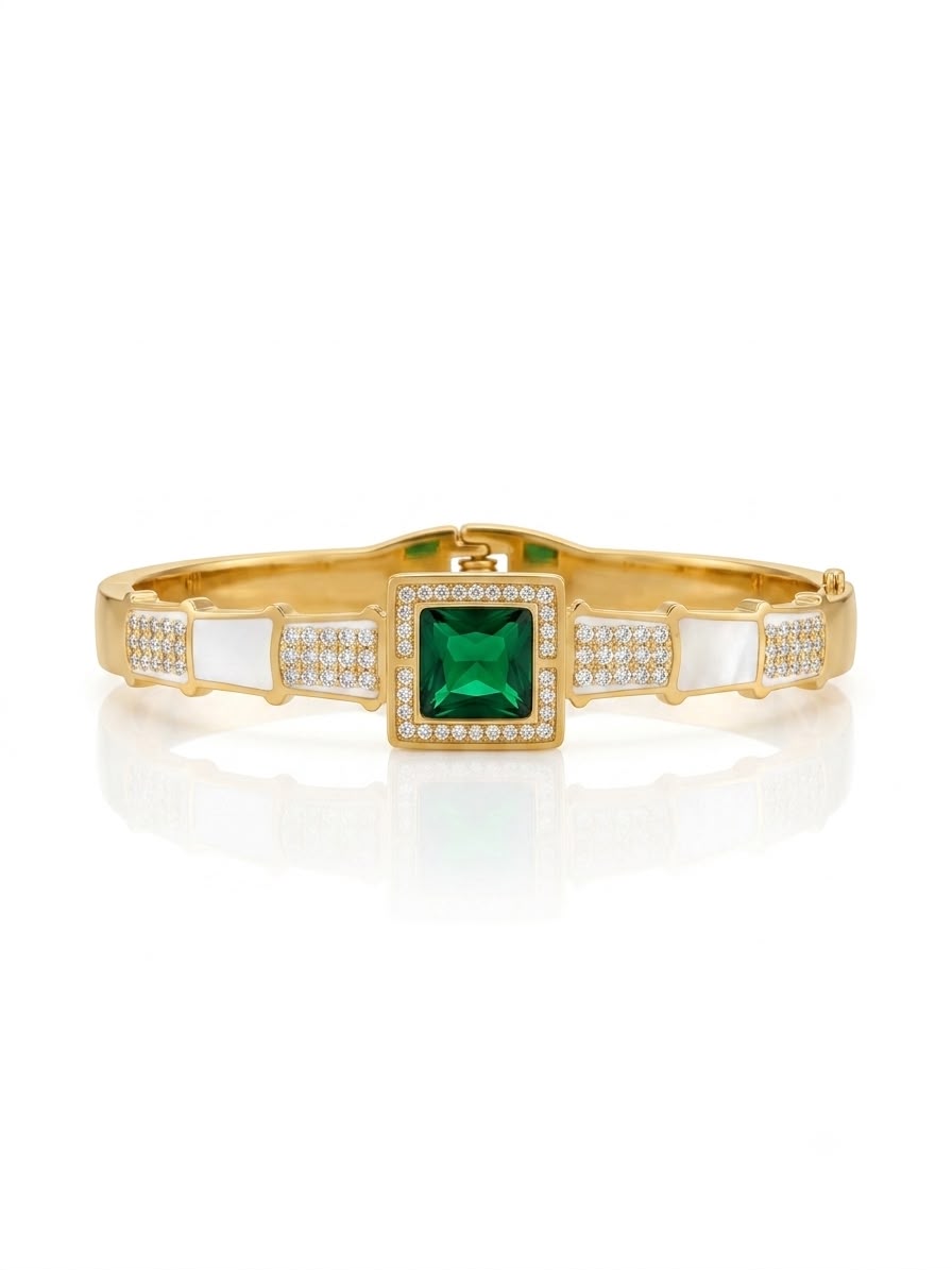 ✨Exclusive Emerald stainless steel enamel gold cuff bracelet ✨