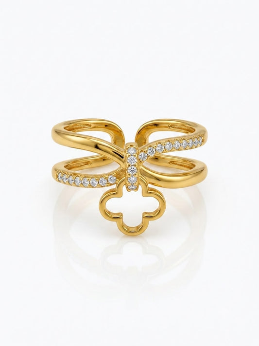✨Exclusive Zircon Studded clovie Gold Adjustable Ring ✨