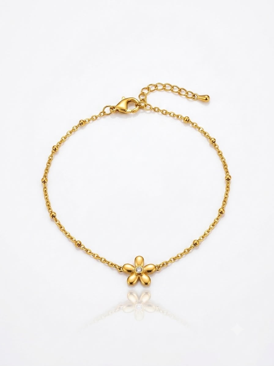 ✨Stainless Steel Gold floral beaded chain bracelet ✨