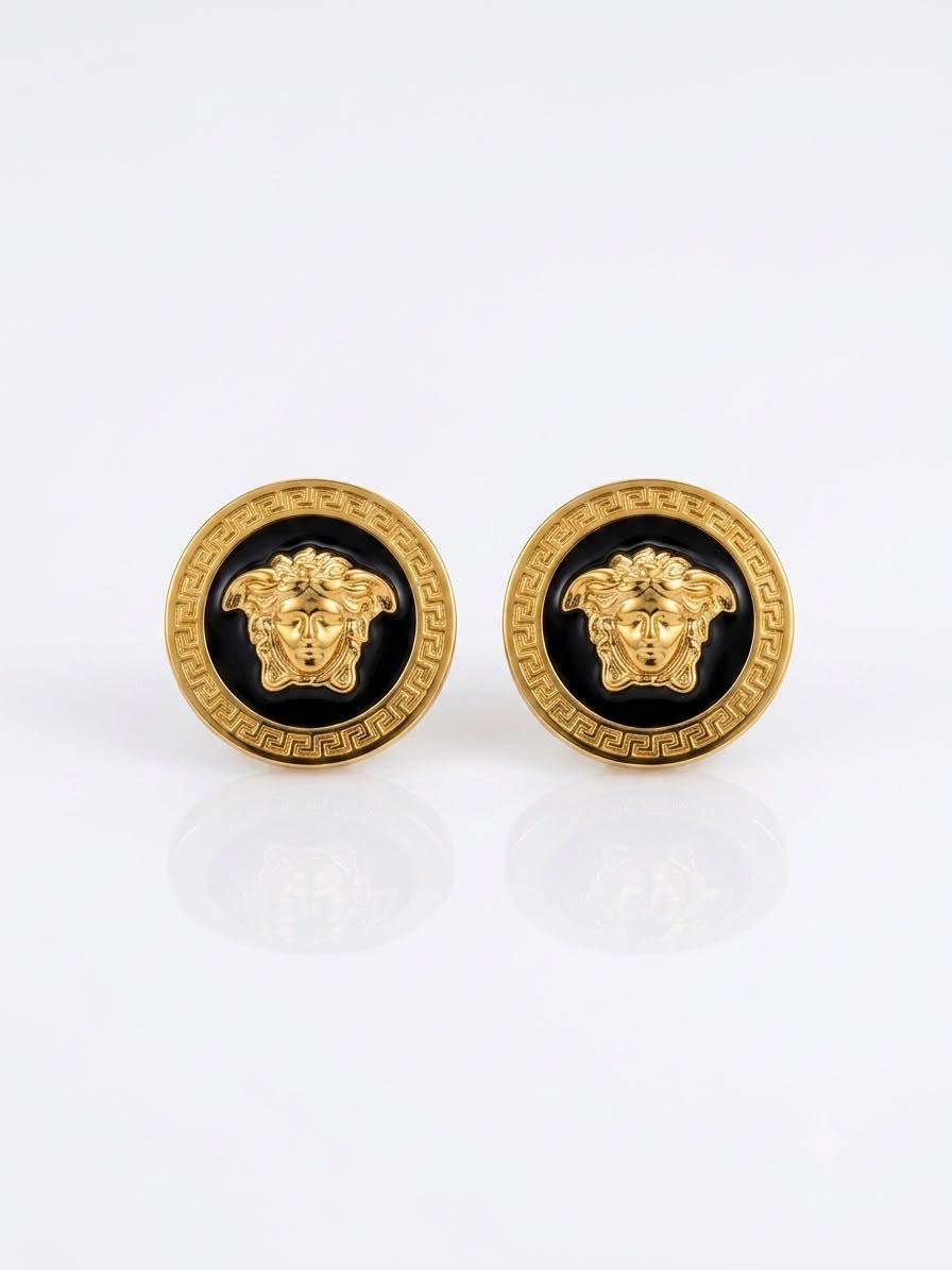 ✨Stainless Steel Gold Verse enamel black stud earrings ✨