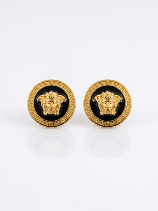 ✨Stainless Steel Gold Verse enamel black stud earrings ✨