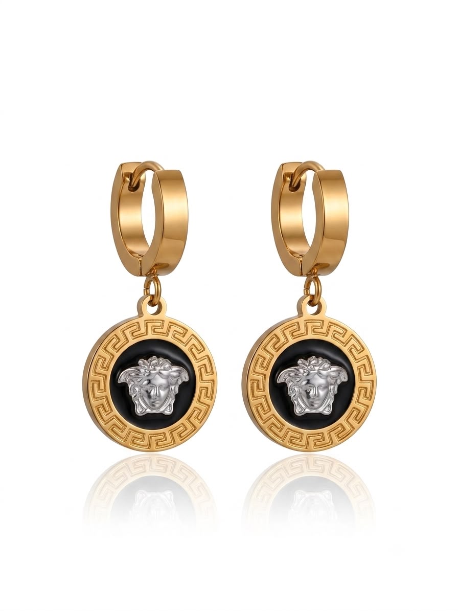 ✨Stainless Steel Gold Verse enamel black stud earrings ✨