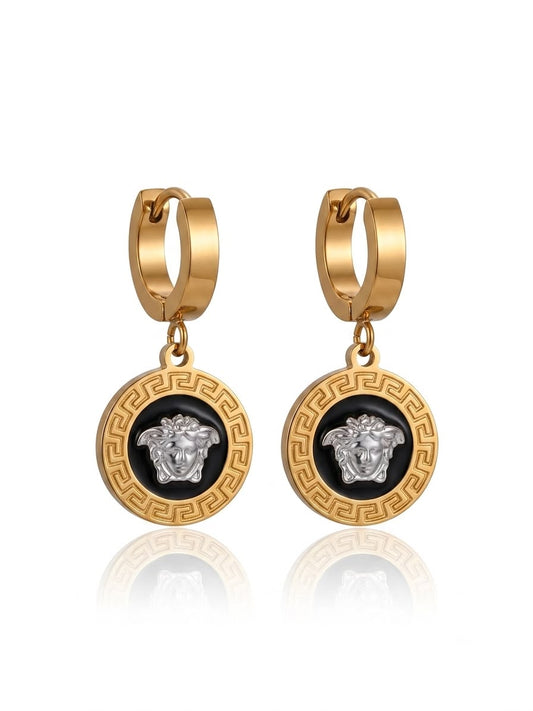 ✨Stainless Steel Gold Verse enamel black stud earrings ✨