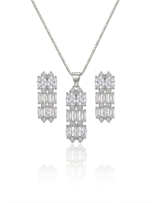 Sterling Silver Tri Crystal Zircon Earrings & pendant set