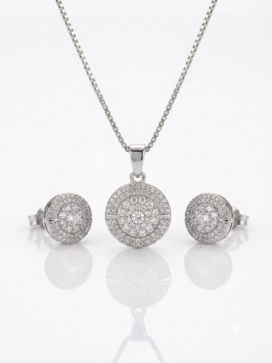 Sterling Silver Spherical Zircon Earrings & pendant set