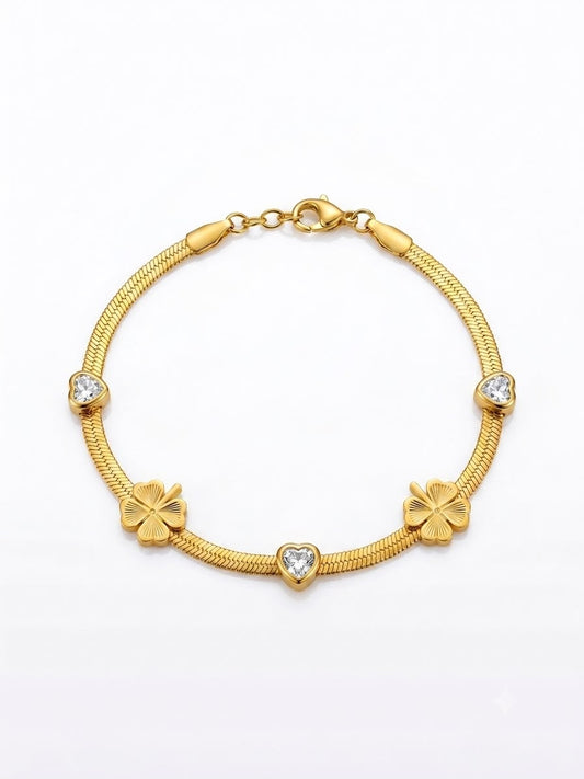 Gold clovie crystal snake chain bracelet