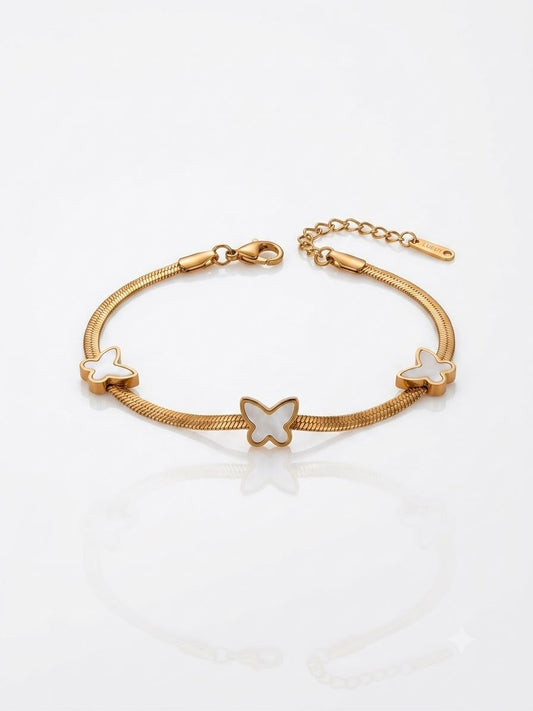White enamel Butterfly snake chain bracelet