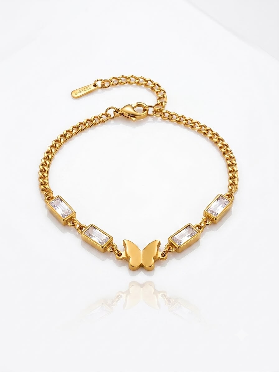 ✨Exclusive Gold crystal butterfly cuban chain bracelet ✨