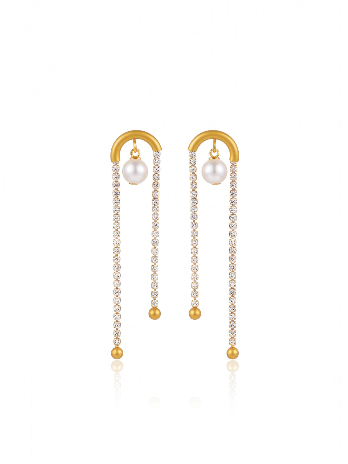 Stainless Gold Zirconium Pearl Drop Hanging Earrings