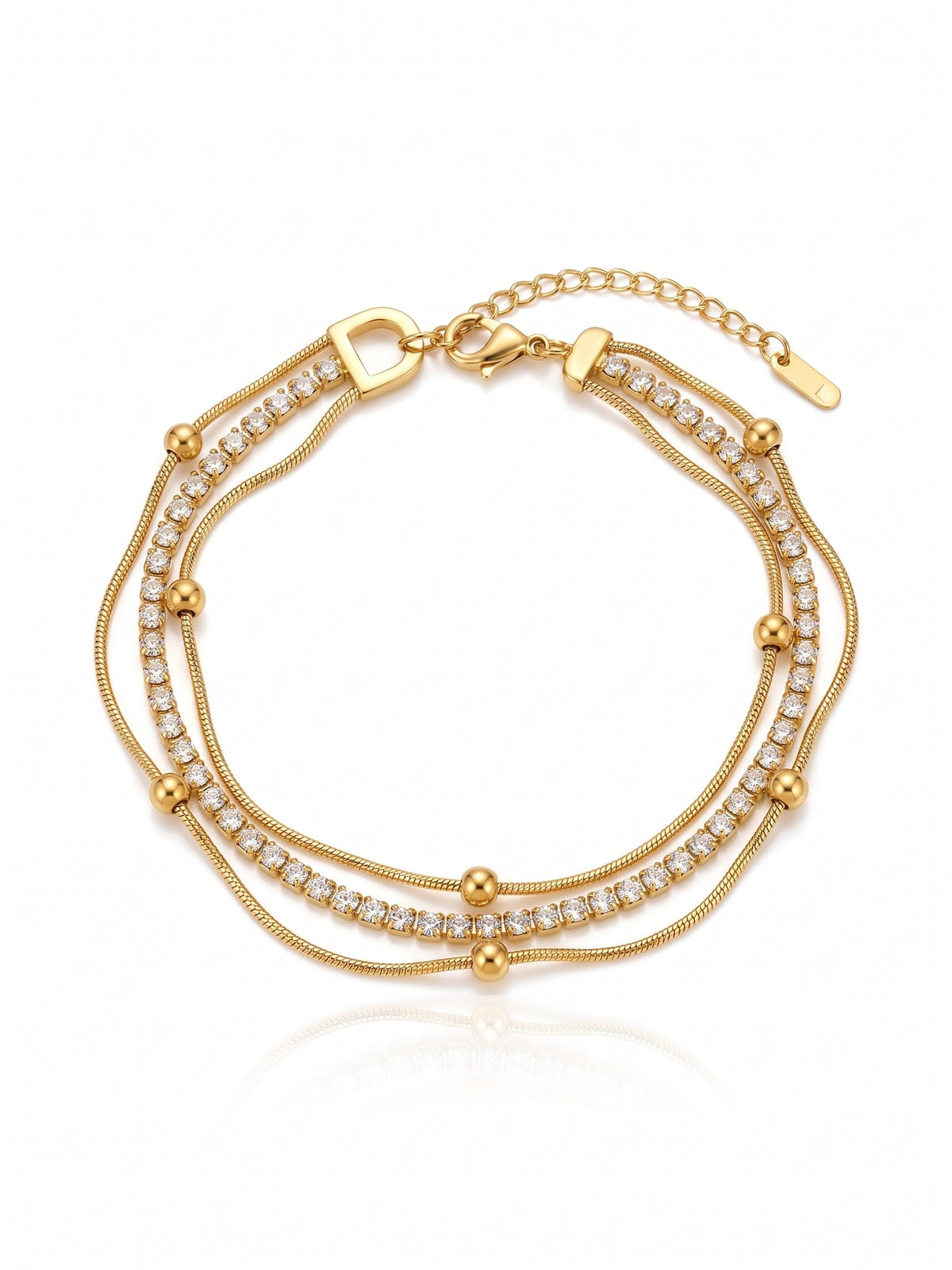 Stainless steel beaded Gold Zirconia studded 18k chain Bracelet