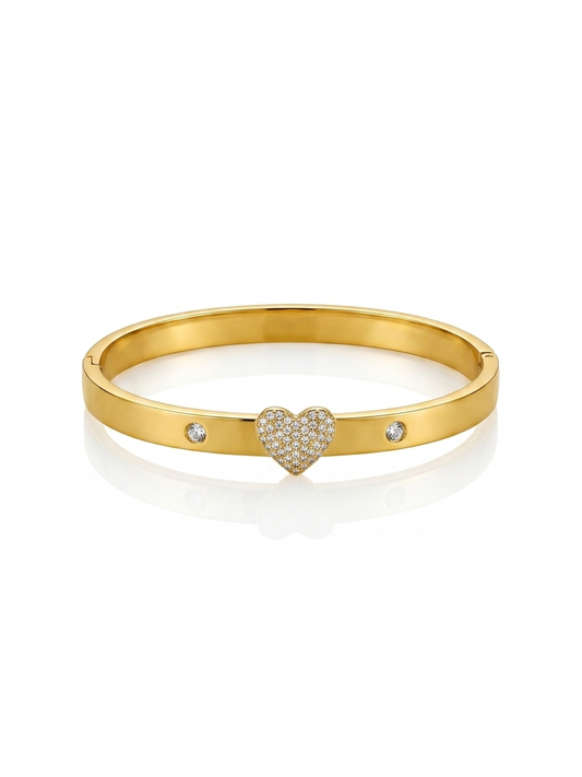 Exquisite Stainless steel Cystal Heart cuff bracelet