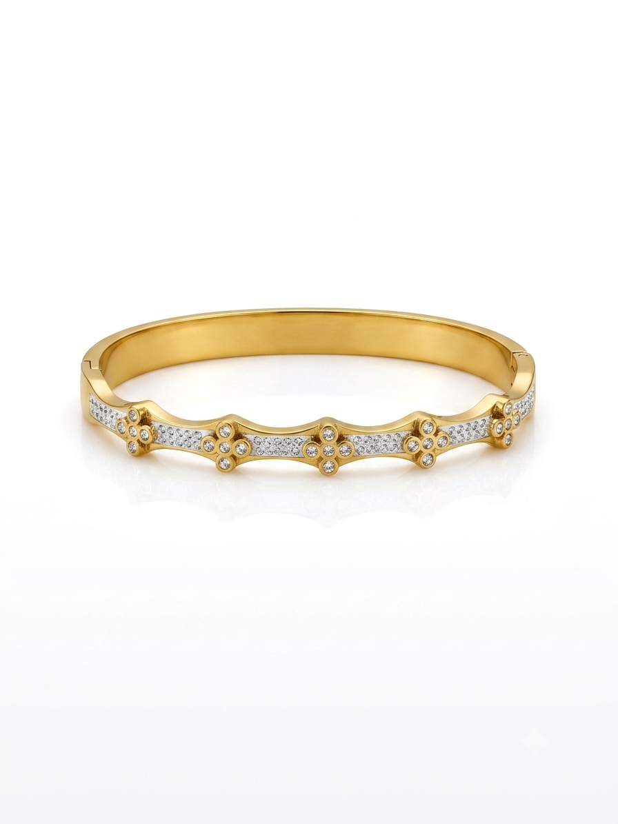 Exquisite Stainless steel Cystal clovie cuff bracelet